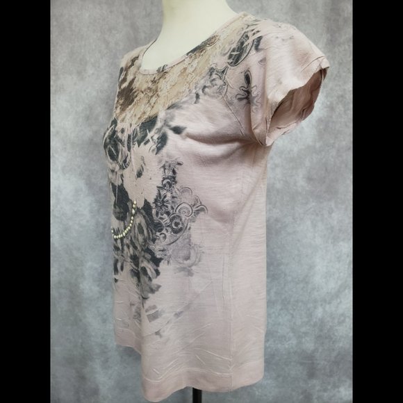 American Rag Cie 1984 Pale Pink Top with Lace Neckline, Size: L - Picture 3 of 7